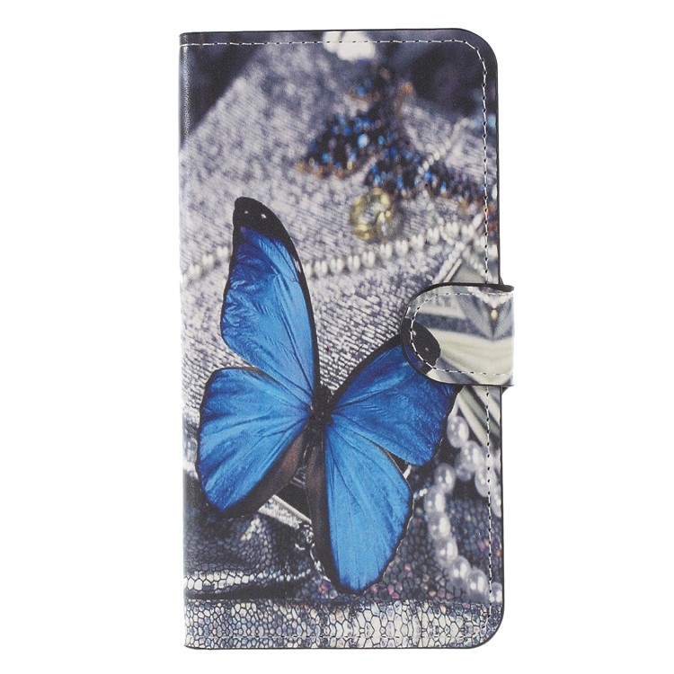 Pattern Printing PU Leather Magnetic Wallet Stand Case for LG K10 (2018) - Blue Butterfly-3