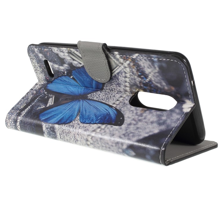 Pattern Printing PU Leather Magnetic Wallet Stand Case for LG K10 (2018) - Blue Butterfly-5