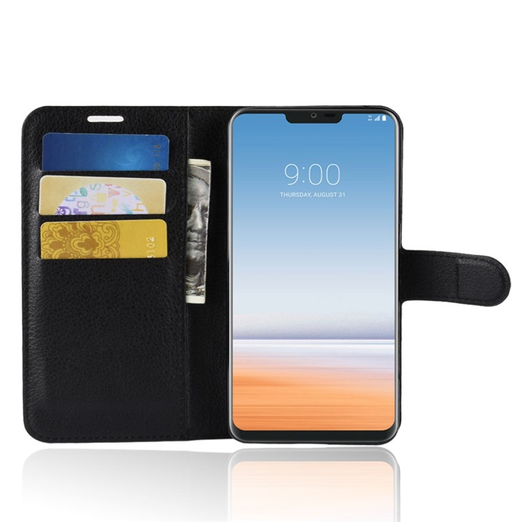 Litchi Skin PU Leather Magnetic Wallet Stand Case for LG G7 ThinQ - Black-4