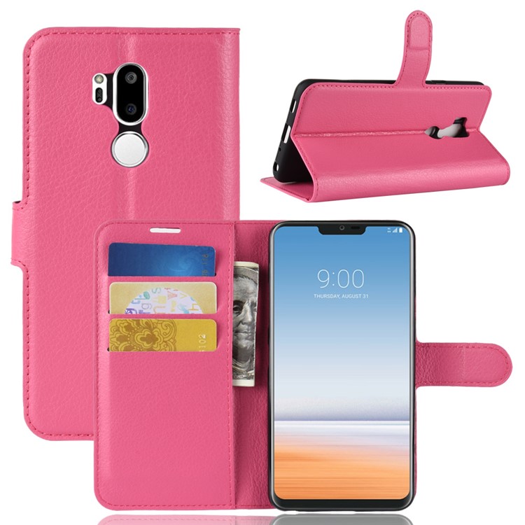 Litchi Skin PU Leather Magnetic Wallet Stand Casing for LG G7 ThinQ - Rose-1