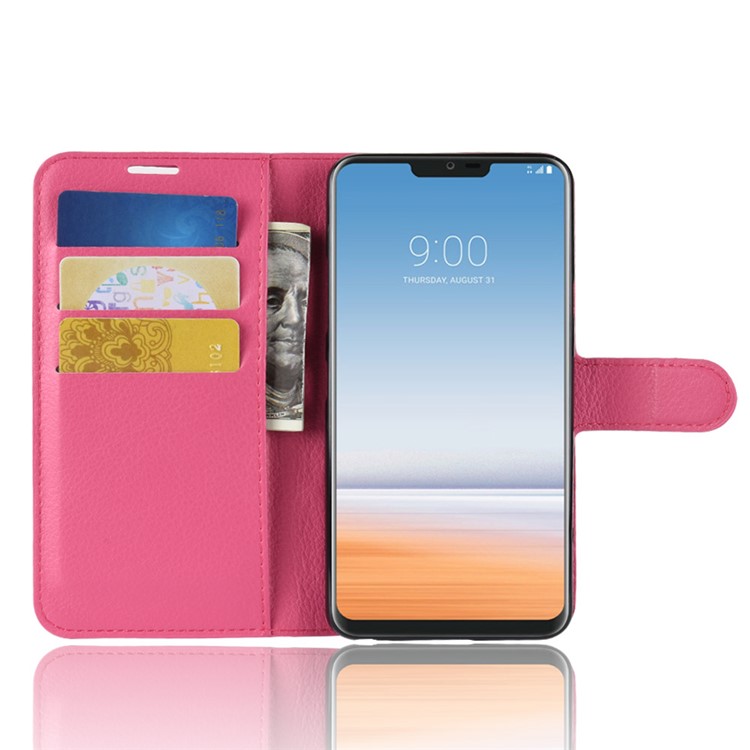 Litchi Skin PU Leather Magnetic Wallet Stand Casing for LG G7 ThinQ - Rose-4