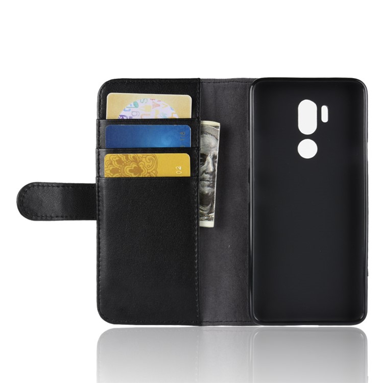 Genuine Split Leather Wallet Stand Phone Case with Card Holders for LG G7 ThinQ - Black-4