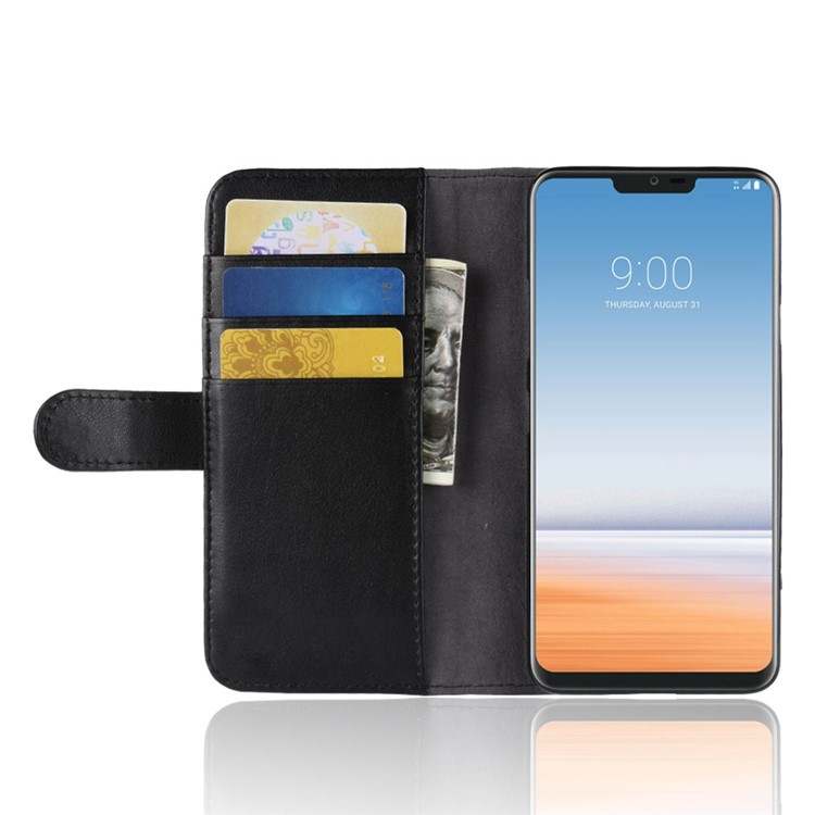 Genuine Split Leather Wallet Stand Phone Case with Card Holders for LG G7 ThinQ - Black-5