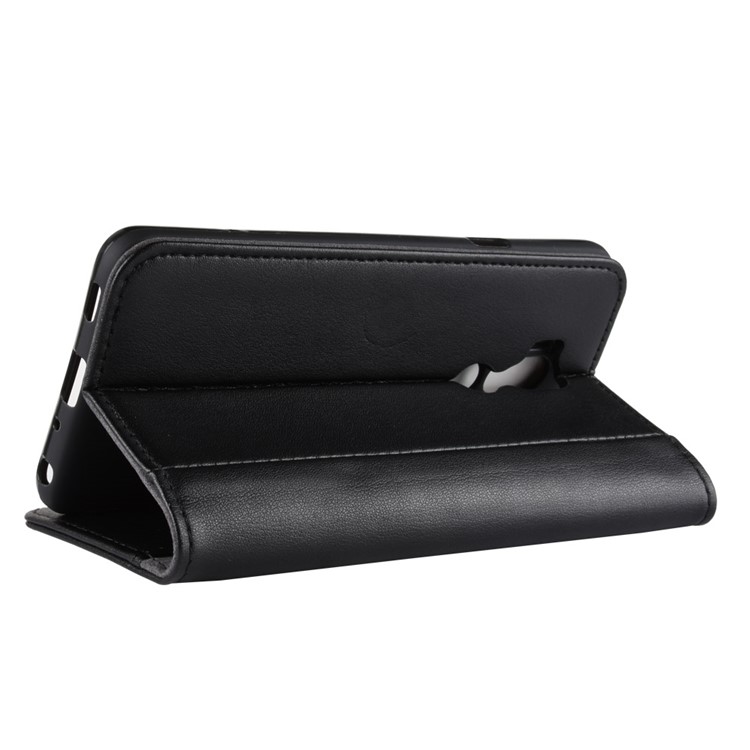 Genuine Split Leather Wallet Stand Phone Case with Card Holders for LG G7 ThinQ - Black-6