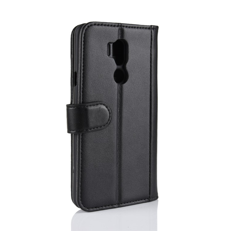 Genuine Split Leather Wallet Stand Phone Case with Card Holders for LG G7 ThinQ - Black-7