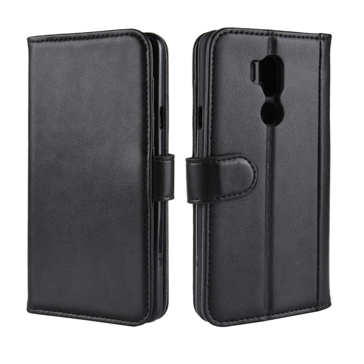 Genuine Split Leather Wallet Stand Phone Case with Card Holders for LG G7 ThinQ - Black-8