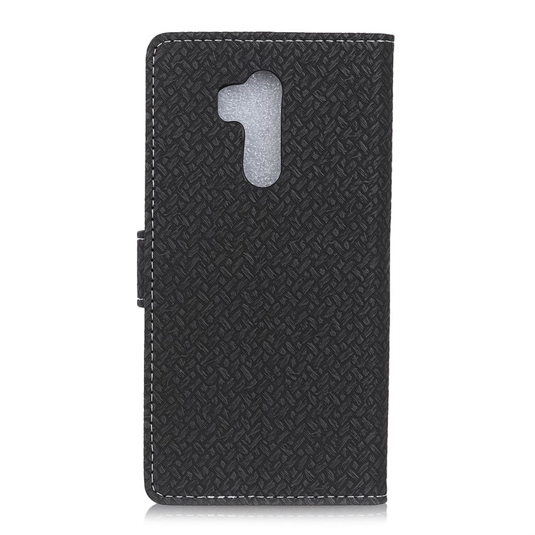 Woven Texture Wallet Magnetic Stand Leather Case for LG G7 ThinQ - Black-3