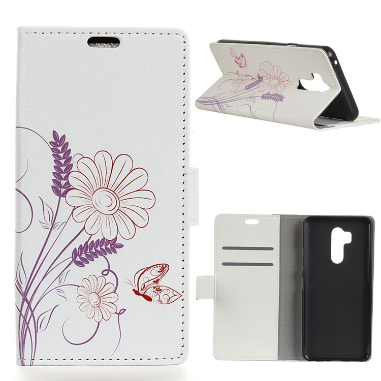 Pattern Printing Stand Leather Wallet Mobile Case for LG G7 ThinQ - Butterfly and Flower-1