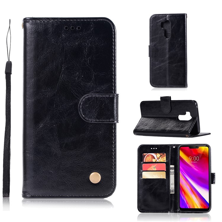 Premium Vintage PU Leather Stand Wallet Phone Case for LG G7 ThinQ - Black-1