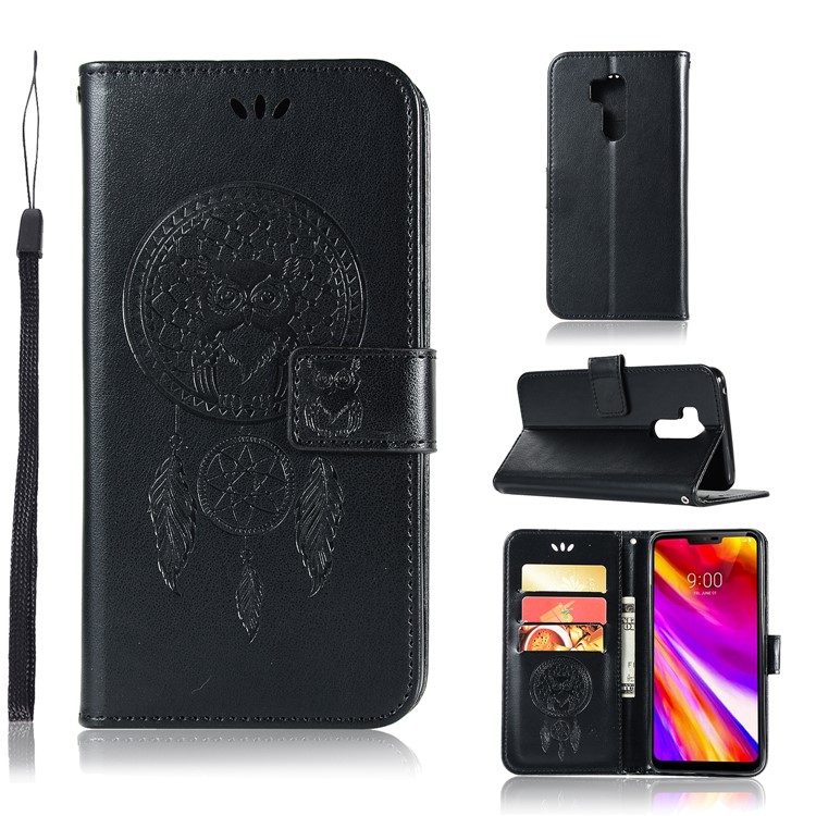 Imprint Owl Dream Catcher Wallet Stand Leather Phone Case for LG G7 ThinQ - Black-1