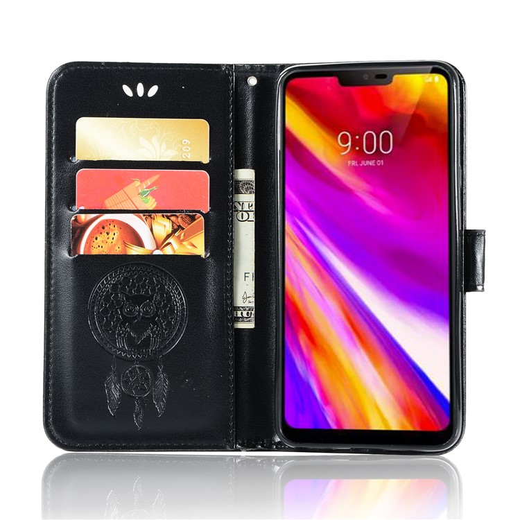 Imprint Owl Dream Catcher Wallet Stand Leather Phone Case for LG G7 ThinQ - Black-4