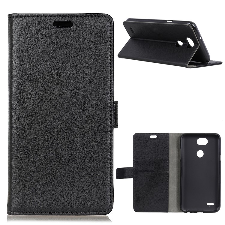 Litchi Skin Leather Wallet Folio Case for LG X Power3 - Black-1