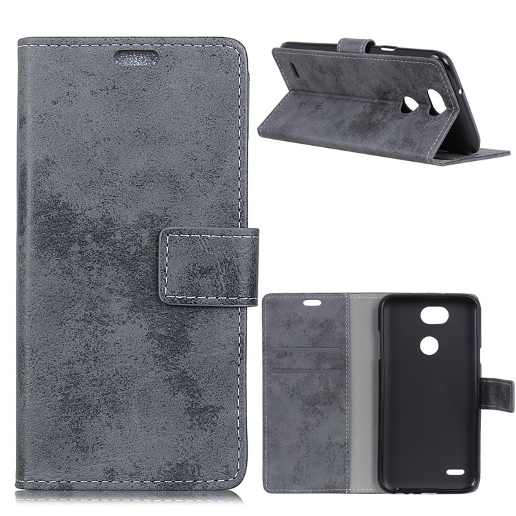 Vintage Style Leather Wallet Stand Phone Cover for LG X Power3 - Grey-1
