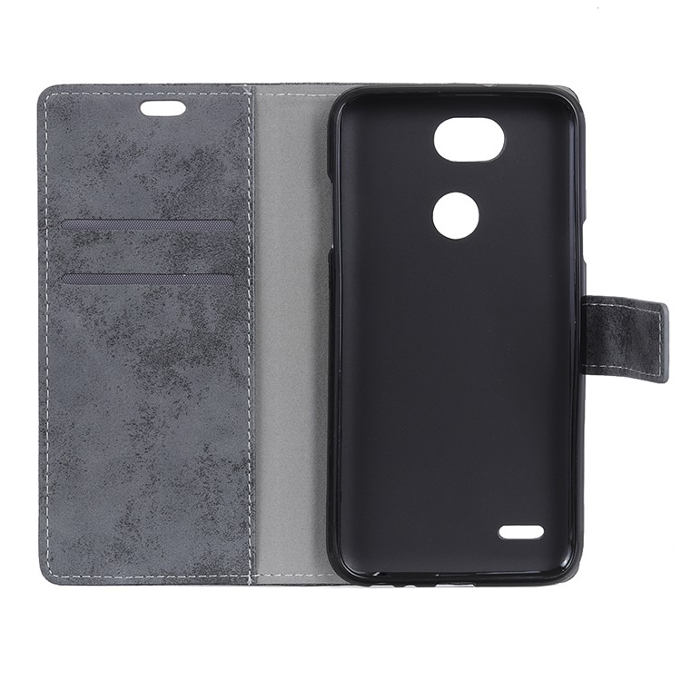 Vintage Style Leather Wallet Stand Phone Cover for LG X Power3 - Grey-6