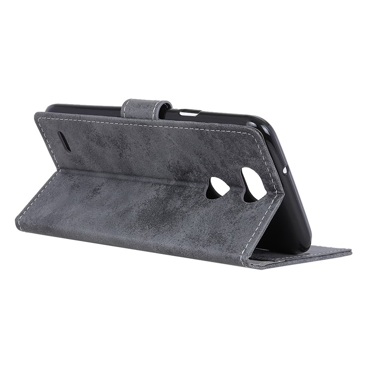 Vintage Style Leather Wallet Stand Phone Cover for LG X Power3 - Grey-7