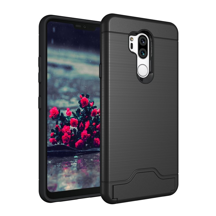 Brushed PC + TPU Combo Kickstand Case with Card Slot for LG G7 ThinQ - Black-1