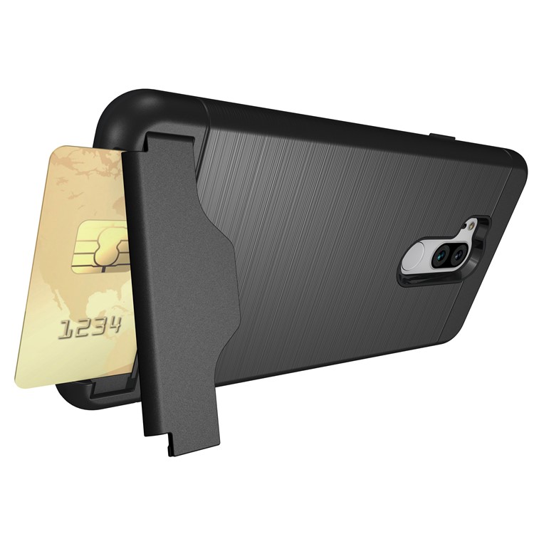 Brushed PC + TPU Combo Kickstand Case with Card Slot for LG G7 ThinQ - Black-10
