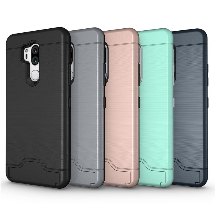 Brushed PC + TPU Combo Kickstand Case with Card Slot for LG G7 ThinQ - Black-11
