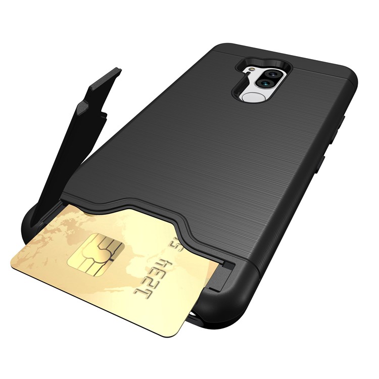 Brushed PC + TPU Combo Kickstand Case with Card Slot for LG G7 ThinQ - Black-2