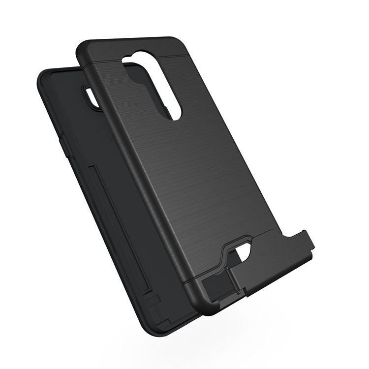 Brushed PC + TPU Combo Kickstand Case with Card Slot for LG G7 ThinQ - Black-3