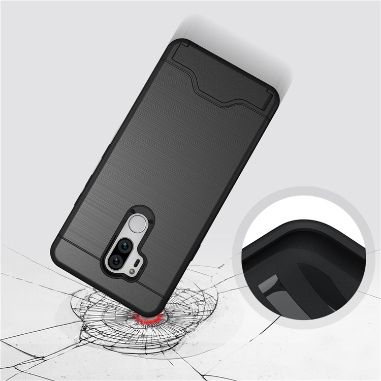 Brushed PC + TPU Combo Kickstand Case with Card Slot for LG G7 ThinQ - Black-4