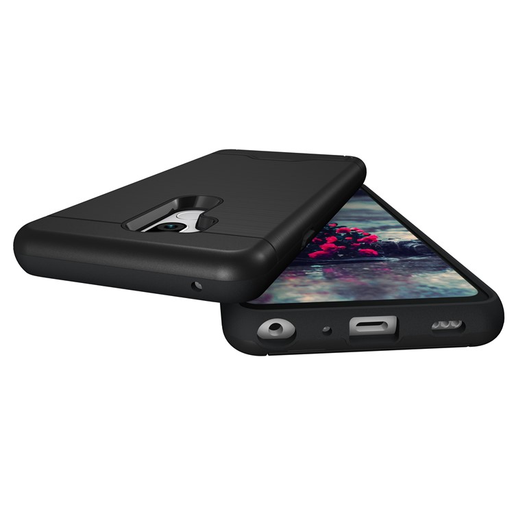 Brushed PC + TPU Combo Kickstand Case with Card Slot for LG G7 ThinQ - Black-5