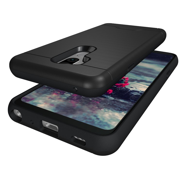 Brushed PC + TPU Combo Kickstand Case with Card Slot for LG G7 ThinQ - Black-6