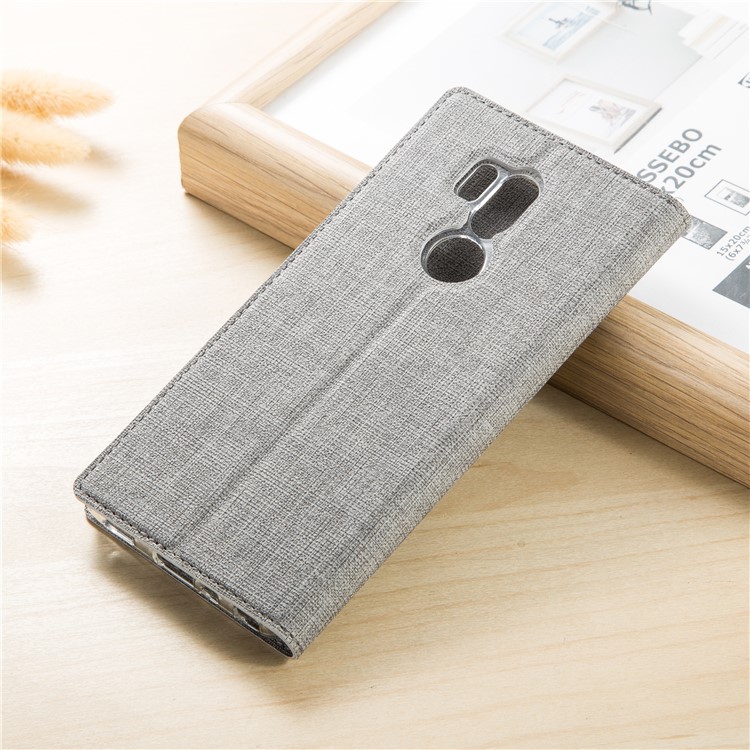 VILI DMX Cross Texture Card Holder Leather Phone Protective Cover for LG G7 ThinQ - Grey-1