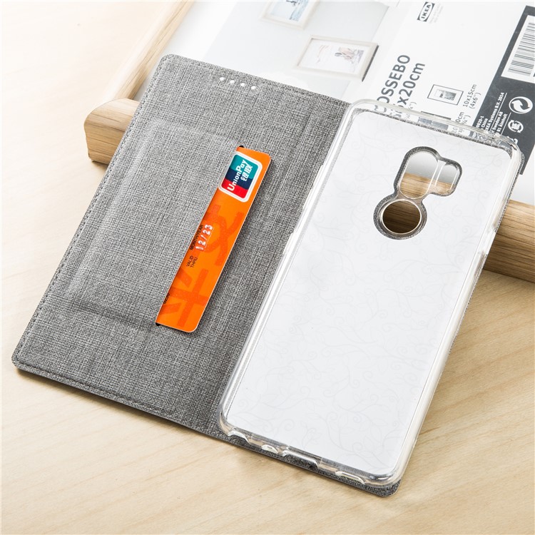 VILI DMX Cross Texture Card Holder Leather Phone Protective Cover for LG G7 ThinQ - Grey-4
