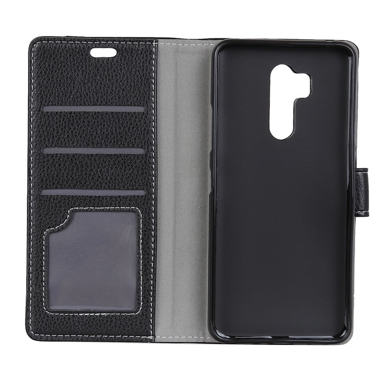 Litchi Skin Wallet Stand Leather Cover for LG G7 ThinQ - Black-3
