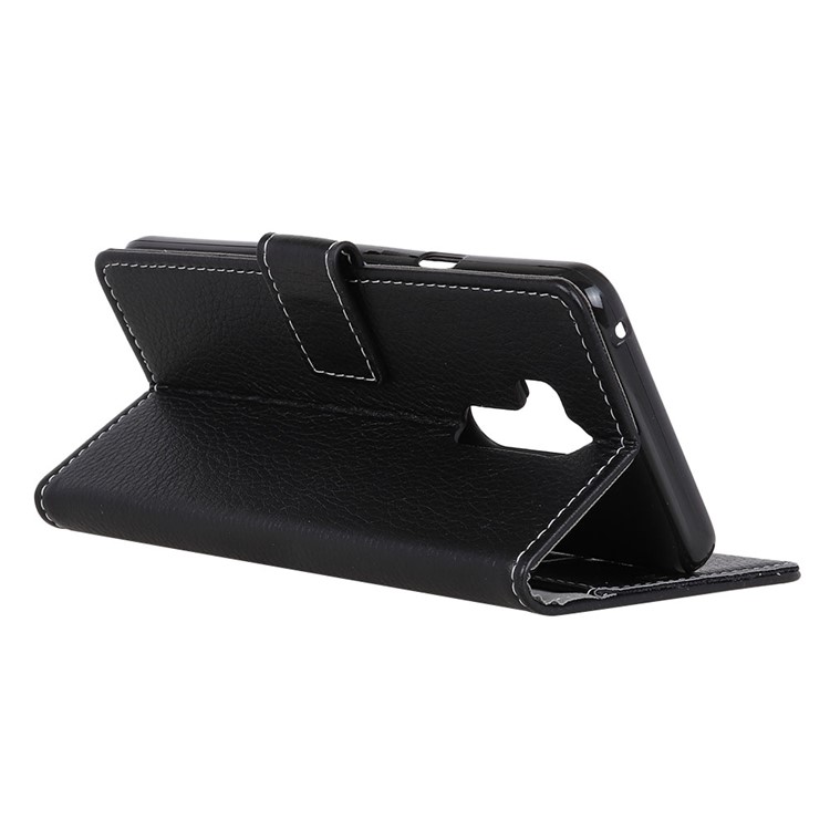 Litchi Skin Wallet Stand Leather Cover for LG G7 ThinQ - Black-5