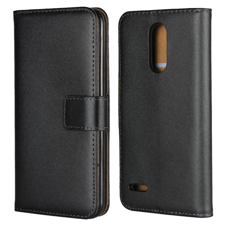 Genuine Leather Wallet Stand Phone Case for LG K8 (2018) - Black-1