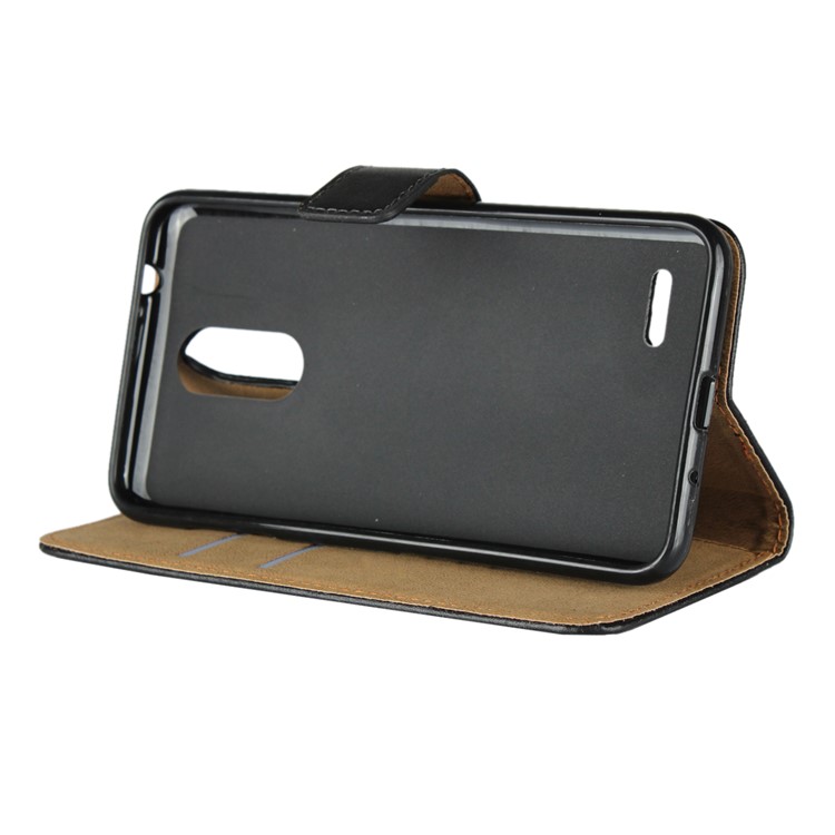 Genuine Leather Wallet Stand Phone Case for LG K8 (2018) - Black-4