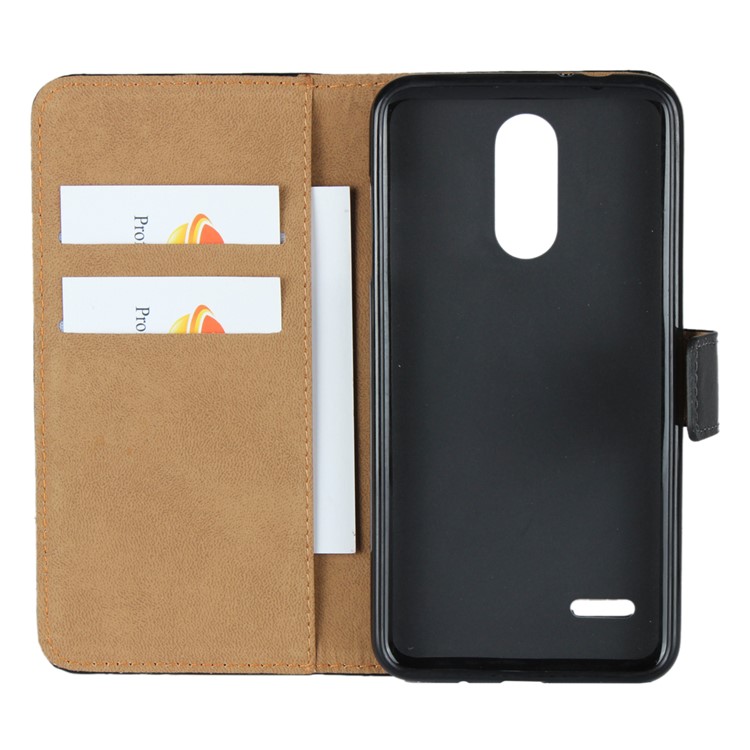 Genuine Leather Wallet Stand Phone Case for LG K8 (2018) - Black-6