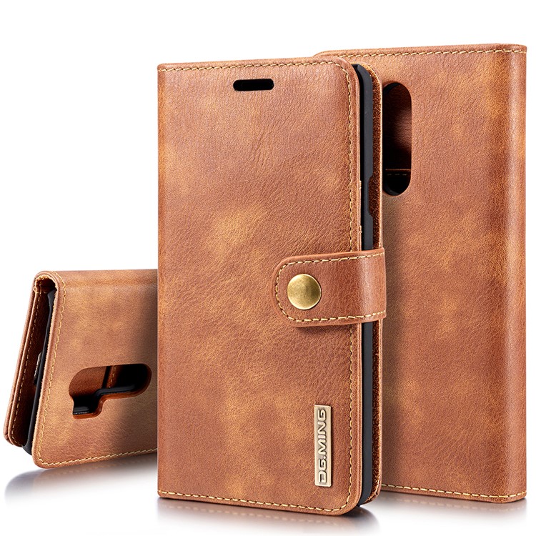 DG.MING Detachable 2-in-1 Split Leather Wallet Protection Shell + PC Back Case for LG G7 ThinQ - Brown-1