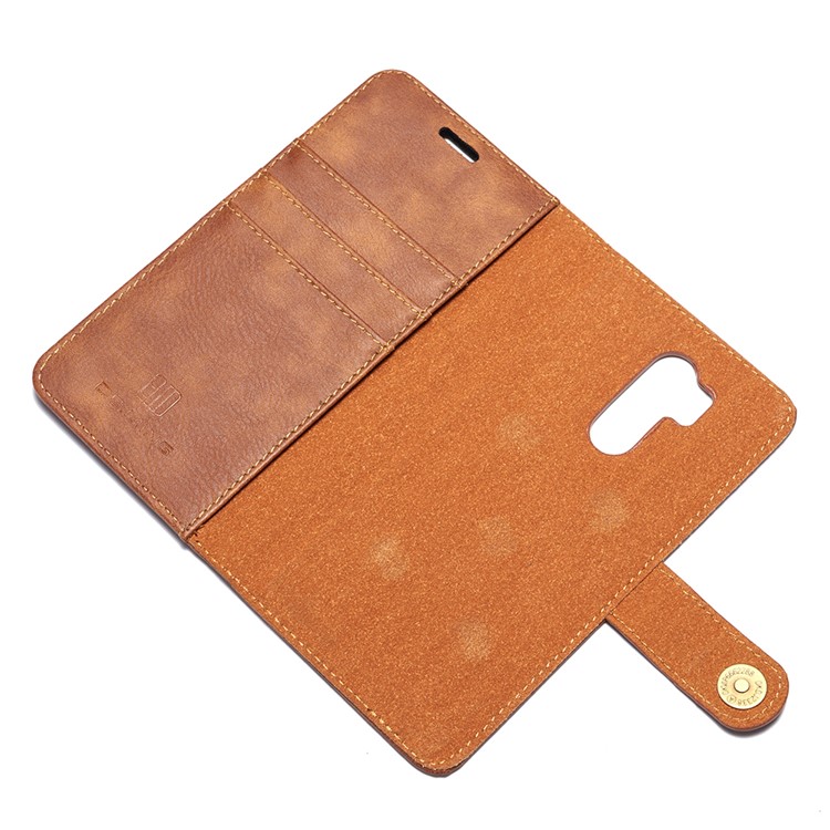 DG.MING Detachable 2-in-1 Split Leather Wallet Protection Shell + PC Back Case for LG G7 ThinQ - Brown-10