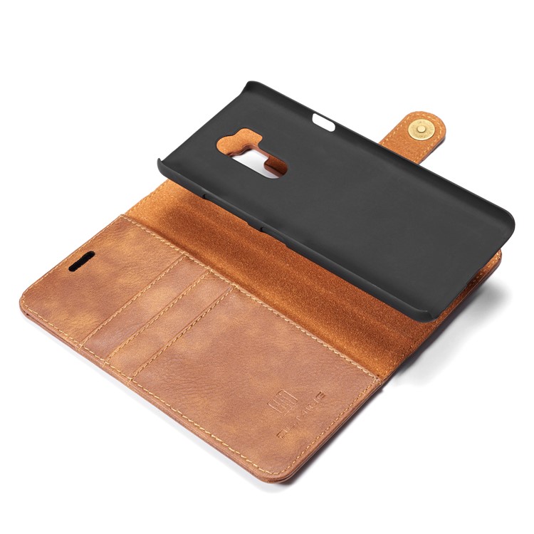 DG.MING Detachable 2-in-1 Split Leather Wallet Protection Shell + PC Back Case for LG G7 ThinQ - Brown-11