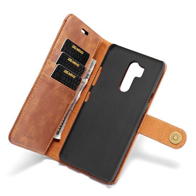 DG.MING Detachable 2-in-1 Split Leather Wallet Protection Shell + PC Back Case for LG G7 ThinQ - Brown-12