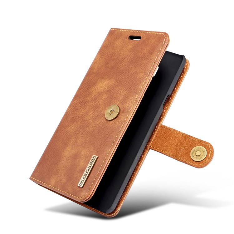 DG.MING Detachable 2-in-1 Split Leather Wallet Protection Shell + PC Back Case for LG G7 ThinQ - Brown-13