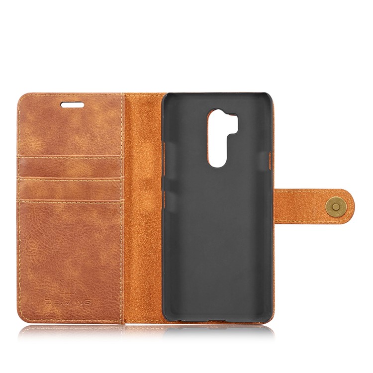 DG.MING Detachable 2-in-1 Split Leather Wallet Protection Shell + PC Back Case for LG G7 ThinQ - Brown-14