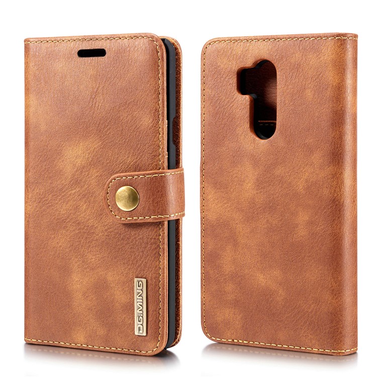 DG.MING Detachable 2-in-1 Split Leather Wallet Protection Shell + PC Back Case for LG G7 ThinQ - Brown-2