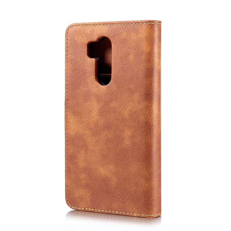 DG.MING Detachable 2-in-1 Split Leather Wallet Protection Shell + PC Back Case for LG G7 ThinQ - Brown-4