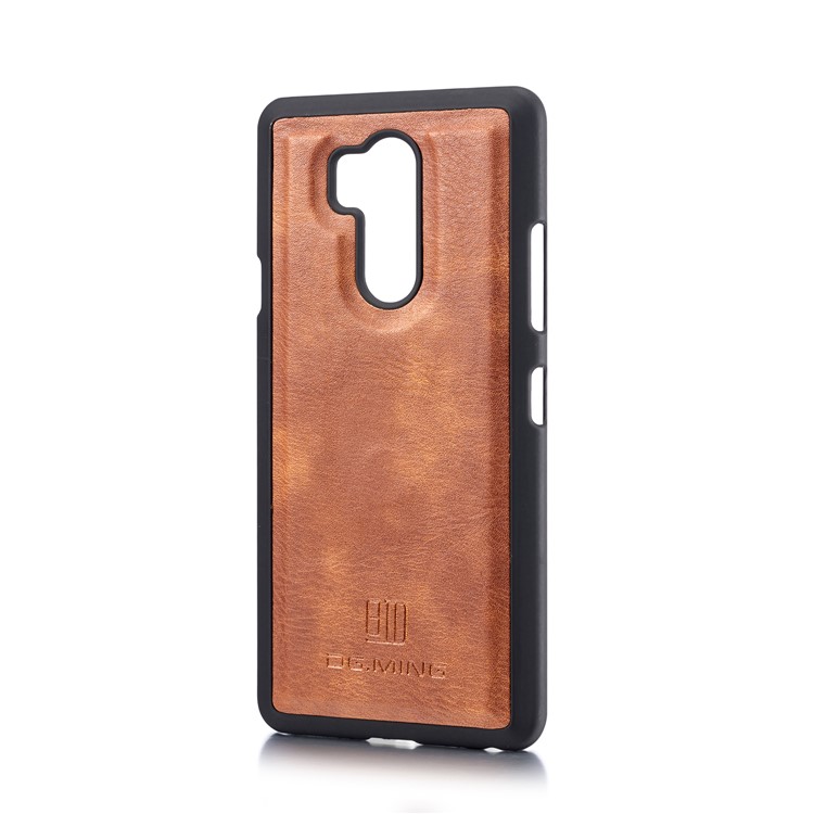 DG.MING Detachable 2-in-1 Split Leather Wallet Protection Shell + PC Back Case for LG G7 ThinQ - Brown-5