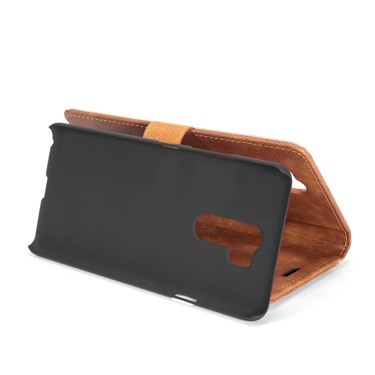 DG.MING Detachable 2-in-1 Split Leather Wallet Protection Shell + PC Back Case for LG G7 ThinQ - Brown-8