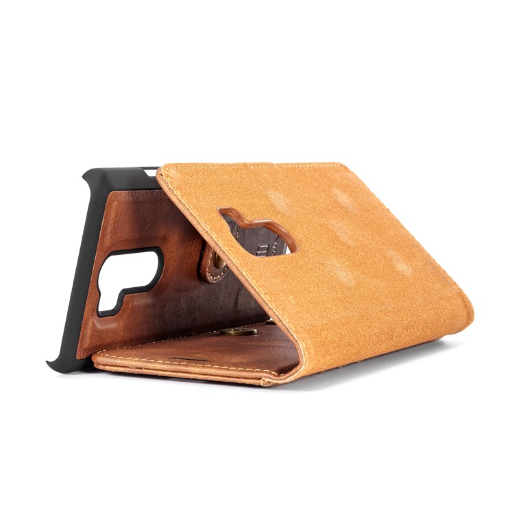DG.MING Detachable 2-in-1 Split Leather Wallet Protection Shell + PC Back Case for LG G7 ThinQ - Brown-9