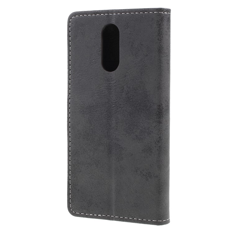 Vintage Style Leather Wallet Case for LG Q7 - Grey-2