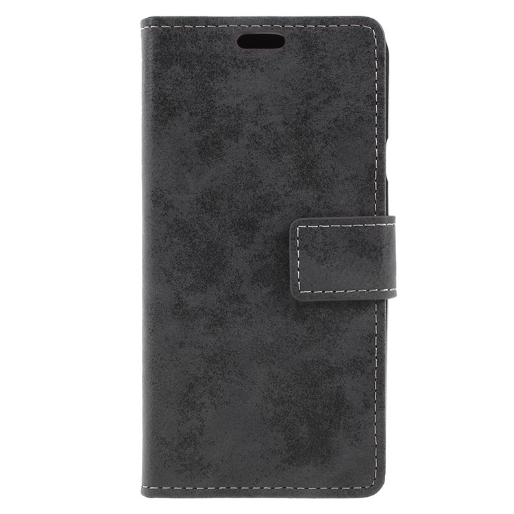 Vintage Style Leather Wallet Case for LG Q7 - Grey-3