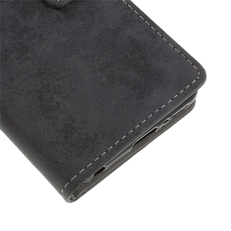 Vintage Style Leather Wallet Case for LG Q7 - Grey-4