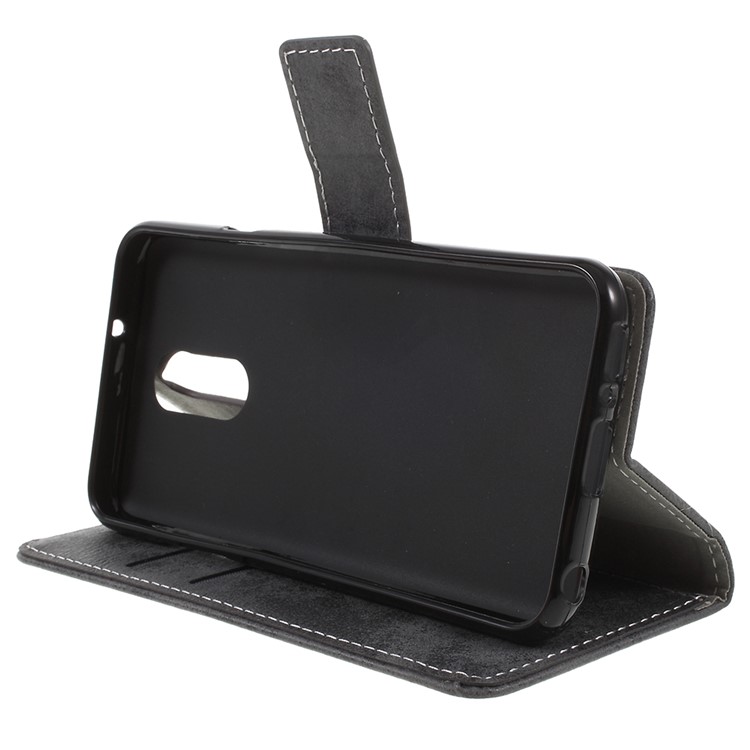 Vintage Style Leather Wallet Case for LG Q7 - Grey-7