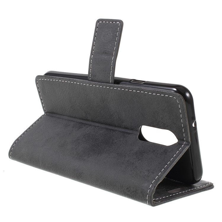 Vintage Style Leather Wallet Case for LG Q7 - Grey-8